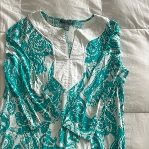 Ralph Lauren Turquoise and White Women's Blouse